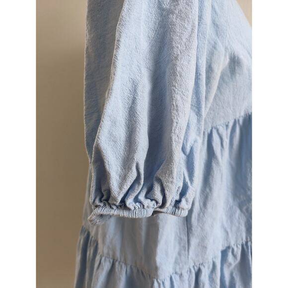 Amorini Size XS Baby Doll Tiered Shift Dress Light Blue Cotton Short Sleeves - Picture 10 of 14